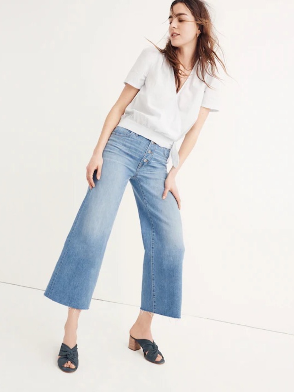 Madewell Wide-Leg Crop Jeans: Button-Front Edition - Martina Wash 27 - Flaw